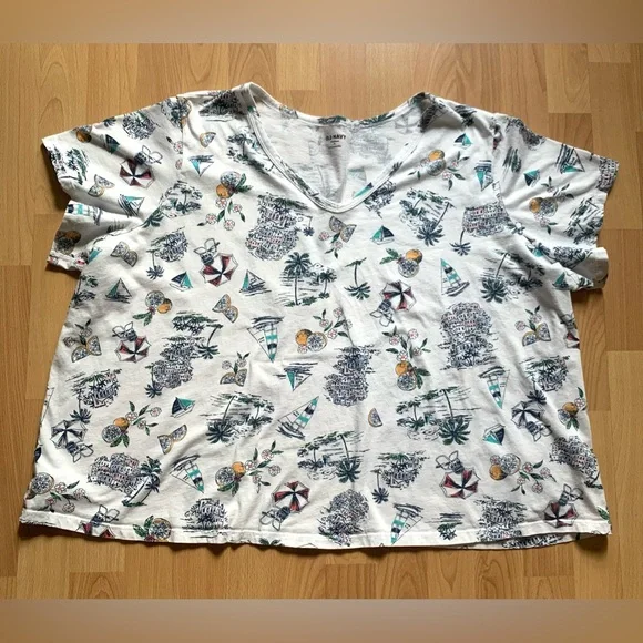 OLD NAVY Womens Size 3X Short Sleeve Top Blouse Shirt Beach Sailing Boat Print - Picture 6 of 10